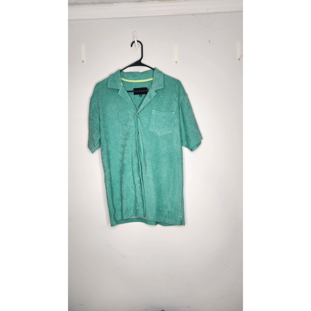 Edgar + Ash Small Teal Terry‎ Cloth Beach Resort Style Casual Button Down Shirt